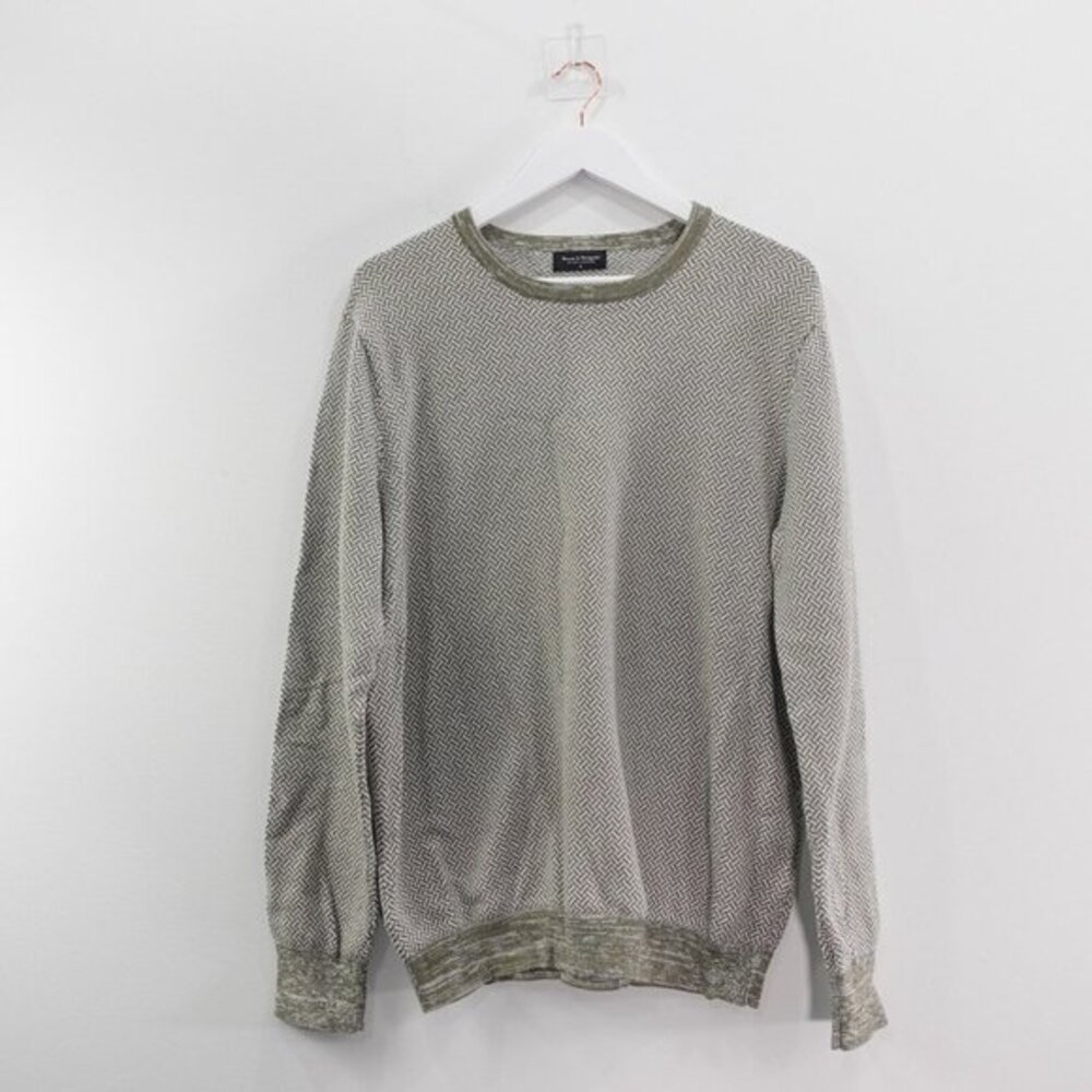 Bruun Stengade Herringbone Mens Sweater Large Sage Crew Neck Pullover Casual